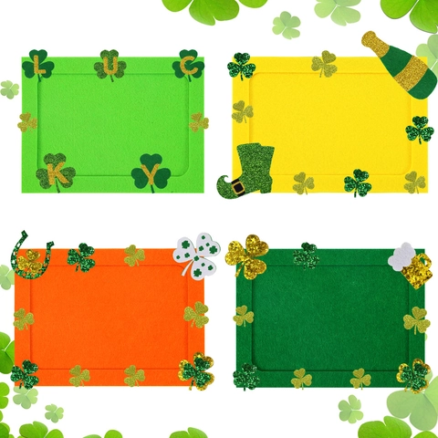 St Patrick Day DIY Felt Photo Frame Shamrock Glitter Photo Prop Irish Party Decorations For Festival Celebration Home Decor