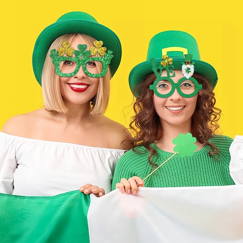 Occhiali da Festa per San Patrizio Verde Oro Trifoglio Glitter Feltro Costume Occhiali Accessori Fotografici per Celebrazione Festival Irlandese