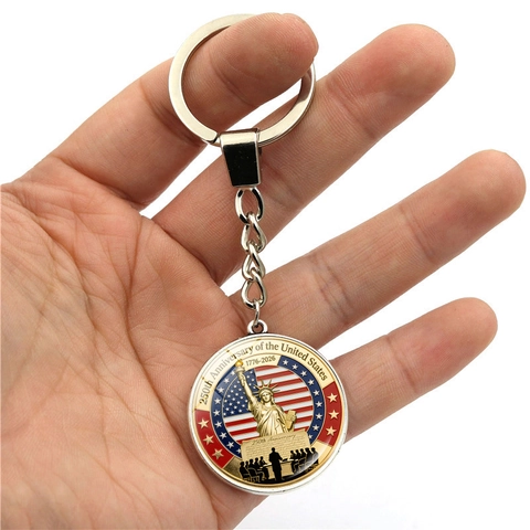 USA 250th Anniversary Commemorative Keychain Double Sided Zinc Alloy Metal Key Ring Souvenir Gift American Flag Statue Of Liberty Pattern