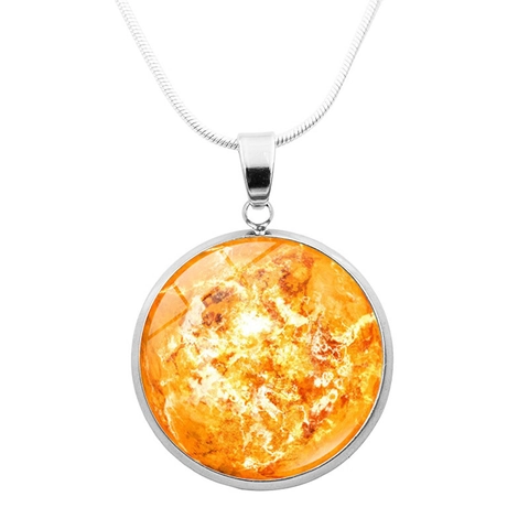 Sonnensystem Planeten Galaxie Zeit-Edelstein Anhänger Halskette Kupferkette Glascabochon Weltraum Schmuck Für Damen Herren Geschenk