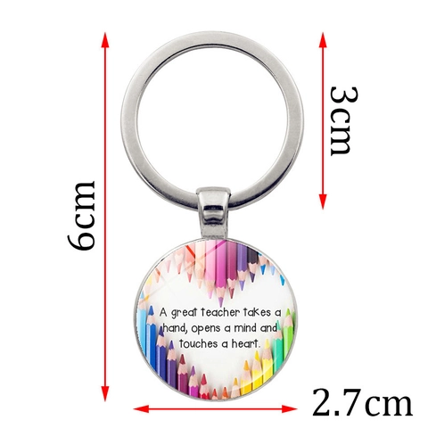 Teacher Appreciation Gift Silver Zinc Alloy Keychain Glass Cabochon With Inspirational Quotes Heart Pencil Pattern Jewelry
