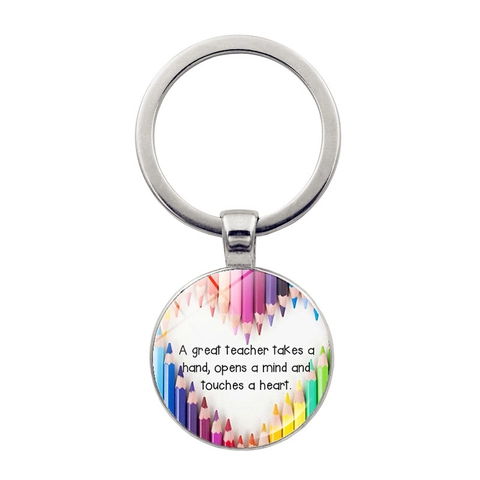 Teacher Appreciation Gift Silver Zinc Alloy Keychain Glass Cabochon With Inspirational Quotes Heart Pencil Pattern Jewelry