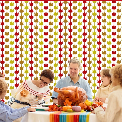 Thanksgiving Maple Leaf Foil Fringe Curtain Metallic Autumn Backdrop Decorations For Harvest Party Home Wall Decor