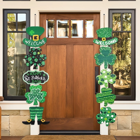St Patrick Day Holz Türschild Willkommen Kleeblatt Leprechaun Hut Hängendes Ornament Irische Party Home Dekoration Lucky Schild