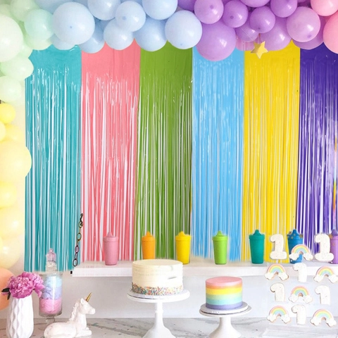 Tenda a Frange in Alluminio Macaron Sfondo Tinsel Metallico PET Giunzione Streamer per Festa di Compleanno Matrimonio Decorazione