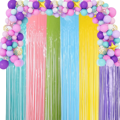 Tenda a Frange in Alluminio Macaron Sfondo Tinsel Metallico PET Giunzione Streamer per Festa di Compleanno Matrimonio Decorazione
