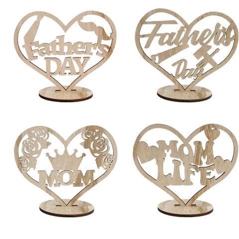 Ornement De Table En Bois Coeur Lettres Évidées Décoration De Table Fête Des Mères Pères Cadeau Pour Maman Papa