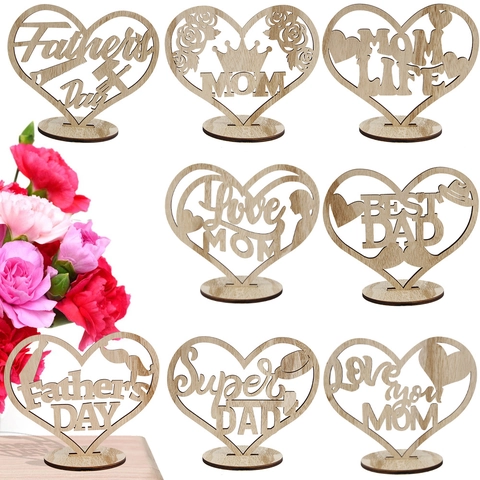 Decorazione da Tavolo Cuore in Legno per Festa della Mamma Papà Scrivania Mom Super Dad Best Dad Regalo Decorazione Desktop