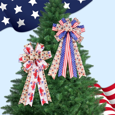 Onafhankelijkheidsdag Decoratieve Strik Polyester Patriottische Sterren Strepen Rode Vrachtwagen Ornament Party Huis Decoratie