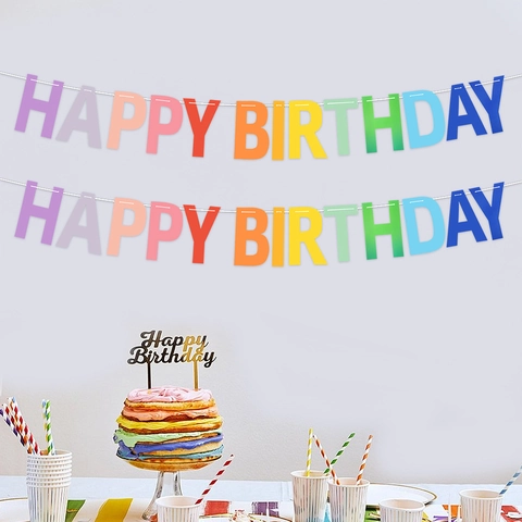 Banner Happy Birthday Arcobaleno Ghirlanda di Carta a Lettere Colorate per Decorazioni di Festa di Compleanno per Bambini