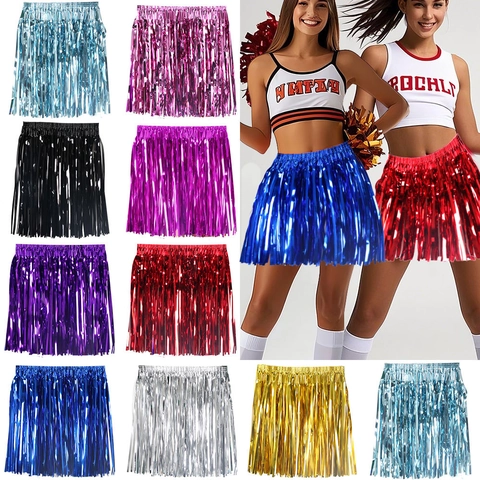 Gonna con Frange in Tinsel Metallico per Donna Costume da Cheerleader Festa Disco Performance Gonna Hula Scintillante
