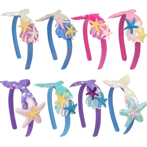 Cerchietto con Coda di Sirena in Paillettes per Ragazze Tema Oceano Stella Marina Conchiglia Accessorio per Feste di Compleanno