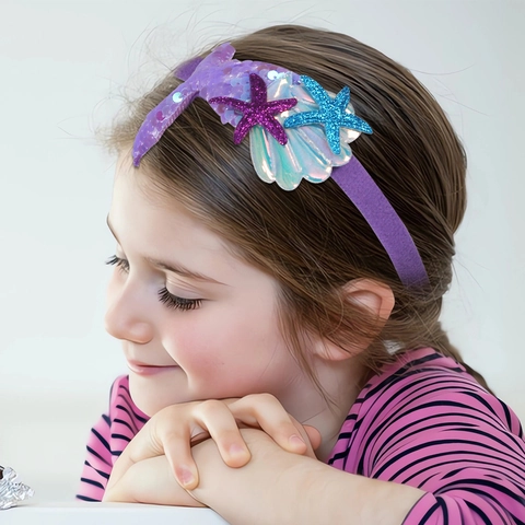Diadema De Sirena Con Lentejuelas Dibujos Animados Niños Cola De Pez Banda Para El Pelo Fiesta De Cumpleaños Concha Estrella De Mer Decoración Brillante Accesorio Niña