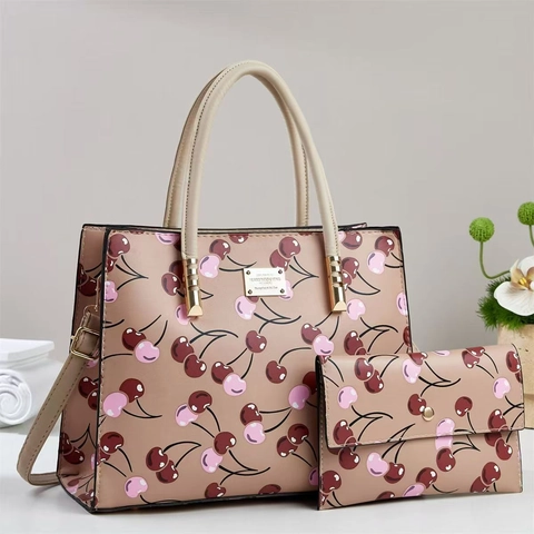 Dames Kersendruk Kunstleren Handtas En Portemonnee Top Handle Tote Schoudertas Crossbodytas Voor Dagelijks Gebruik Reizen Damesmode