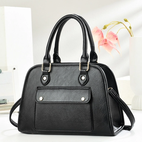 Vintage PU Leather Handbag Litchi Pattern Crossbody Shoulder Bag Large Capacity Top Handle Commuting Tote For Women