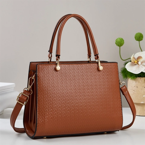 Women PU Leather Handbag Geometric Embossed Top Handle Crossbody Bag Removable Strap Fashion Multi Layer Structured