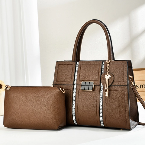 Bolso De Hombro Vintage De Gran Capacidad Para Mujer Y Neceser PU Patrón Litchi Bolso De Mano Decoración De Strass Elegante Moda