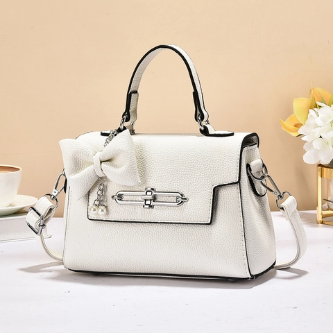 Dames Lychee Textuur PU-Leder Handtas Elegant Strik Kunstparelhanger Crossbody Schoudertas Lente Dagelijkse Mode Werk Tas