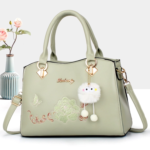 Borsa A Mano Da Donna Pelle PU Ricamo Fiori Farfalla Borsa A Tracolla Elegante Manico Superiore Con Ciondolo Mostro Peluche