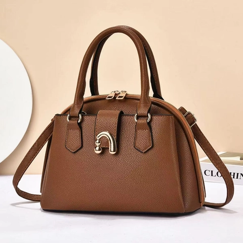 Borsa Da Donna In Pelle PU Con Motivo Litchi Grande Capacità Borsa A Tracolla Pendolare Fibbia A Ferro Di Cavallo