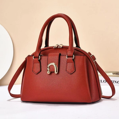 Borsa Da Donna In Pelle PU Con Motivo Litchi Grande Capacità Borsa A Tracolla Pendolare Fibbia A Ferro Di Cavallo