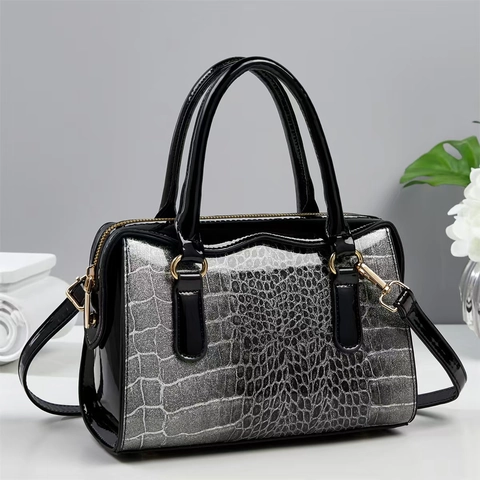Sac À Main Femmes Motif Crocodile Cuir PU Brillant Paillettes Sac Bandoulière Élégant Style Boston