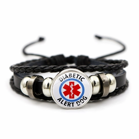Diabetes Notfallarmband Geflochtenes Leder Legierung Glas Medizinischer Notfall ID Mehrlagiger Handschmuck Für Damen Herren