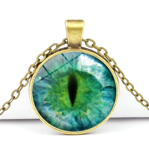 Collana Con Ciondolo Rotondo Occhio Di Gatto Drago Verde Lega Di Zinco Cabochon Di Vetro Gioielli Gotici Retrò Per Uomo Donna