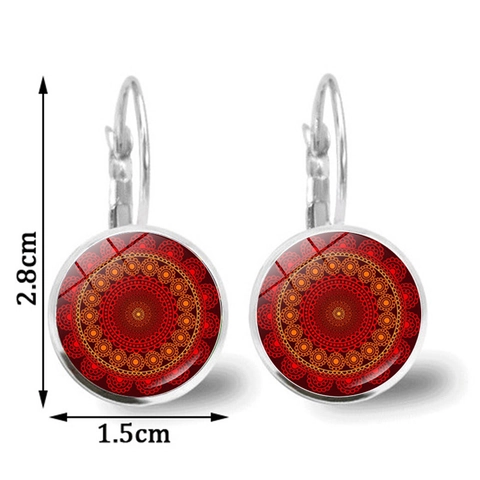 Vintage Mandala Bloem Glas Cabochon Hangeroorbellen Antiek Brons Zilver Legering Hefboomsluiting Oorbellen Voor Vrouwen Boheemse Etnische Stijl Sieraden