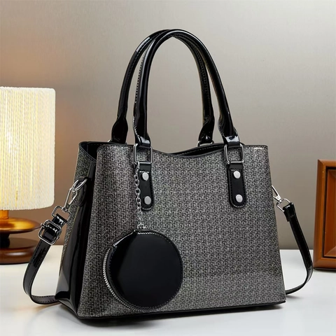 Sac À Main En Cuir PU Pailleté Femmes Grand Cabas Avec Petite Pochette Ronde Bandoulière Amovible Style Urbain