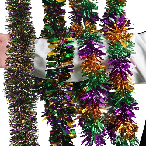 Ghirlanda di Tinsel Mardi Gras Viola Oro Verde Metallico Decorazione per Feste di Carnevale Ghirlanda Tradizionale Festiva