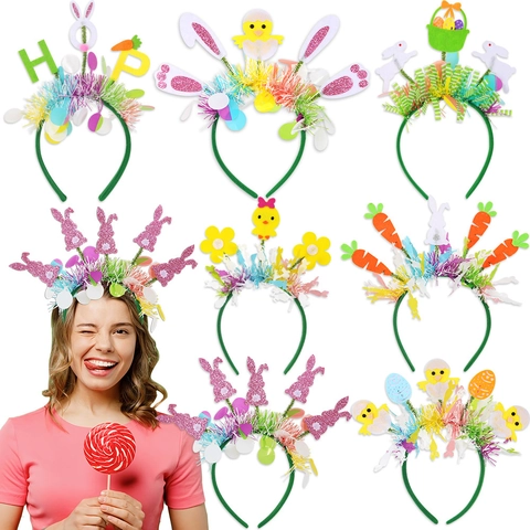 Cerchietto Pasquale a Forma di Coniglio e Uova Accessori per Feste Cartone Animato Colorato Carota Coniglio per Donna Bambini Decorazione