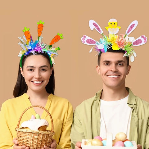 Cerchietto Di Pasqua Orecchie Di Coniglio Con Pulcino In Feltro Uova Carote Per Decorazione Di Costumi Da Festa Primavera
