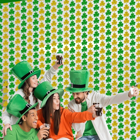 Rideau à Franges en Tinsel Trèfle de la Saint-Patrick 2m Guirlande de Fond en Aluminium Vert Or pour Décorations de Fête