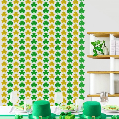 St. Patrick's Day Shamrock Fringe Curtain Green Gold Clover Foil Tinsel Door Window Streamers For Irish Party Decoration