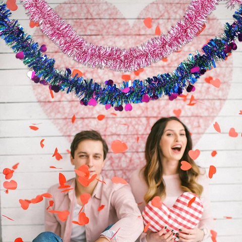 Valentine Day Heart Tinsel Garland PET Metallic Heart Ribbon For Wedding Birthday Party Decoration Romantic Hanging Ornament