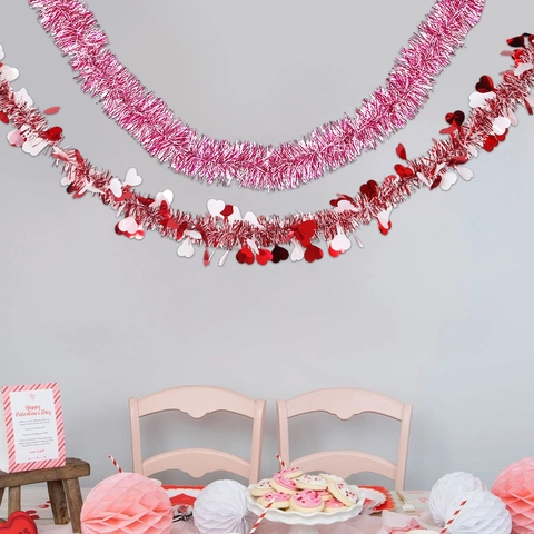 Ghirlanda di Tinsel a Cuore per San Valentino in Poliestere con Paillettes Metalliche e Ciondolo Decorazione per Matrimoni