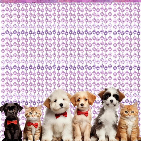 Rideau à Franges Étincelantes en PET Holographique Empreinte de Patte Décoration de Fond de Fête d'Anniversaire pour Animaux