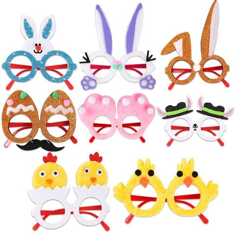 Oster Party Brillen Lustige Cartoon Hase Küken Ei Muster Glitzer Filz Kunststoff Brillengestelle Für Kinder Erwachsene Festliche Foto Requisiten