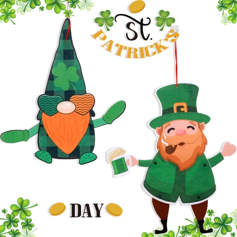 Decorazione Appesa in Feltro per San Patrizio Ciondolo Gnomo Trifoglio Verde Leprechaun per Festa Festival Irlandese Casa