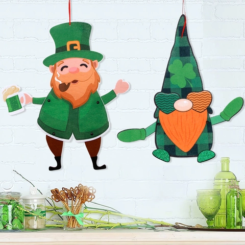 Decorazione Appesa in Feltro per San Patrizio Ciondolo Gnomo Trifoglio Verde Leprechaun per Festa Festival Irlandese Casa