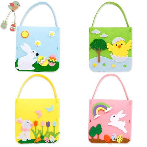 Ostern DIY Filz Geschenkbeutel Cartoon Hase Küken Muster Handgemachte Süßigkeiten Tragetasche Für Kinder Party Dekorationen