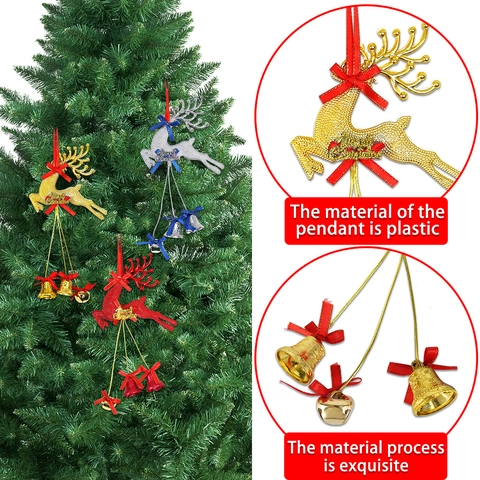 Adornos Colgantes de Campana de Reno de Navidad Reno de Plástico Con Brillo Decoración Colgante Con Campanas de Lazo Para Árbol de Navidad Fiesta Hogar Decoración