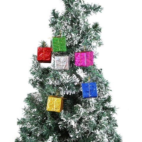 Ornements Suspendus pour Sapin de Noël Holographiques Laser Multicolores Mini Pendentifs Boîte Cadeau en Mousse pour Décoration de Fête Noël