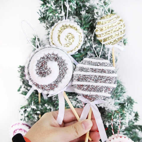 Weihnachten Lollipop Hängende Dekoration Glitzer Pailletten Schaumstoff Süßigkeiten Anhänger Mit Schleife Für Weihnachtsbaum Deko Party Heim