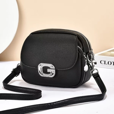Women Crossbody Bag Litchi Pattern PU Leather Small Square Multi Zipper Fashion Shoulder Bag For Casual Daily Commute
