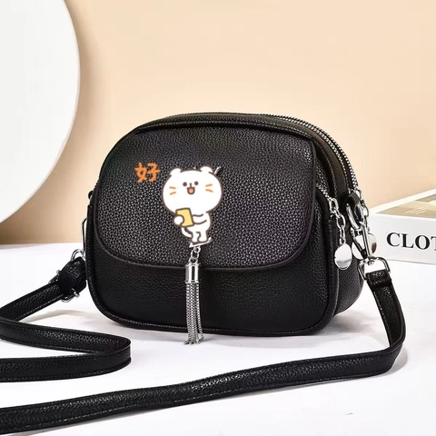 Women Crossbody Bag Litchi Pattern PU Leather Small Square Multi Zipper Fashion Shoulder Bag For Casual Daily Commute