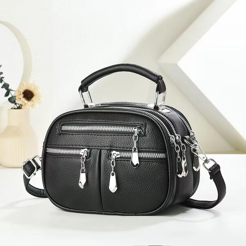 Vintage Women PU Leather Shoulder Bag Multi-Pocket Lychee Pattern Crossbody Bag Small Square Handbag For Daily Travel Shopping