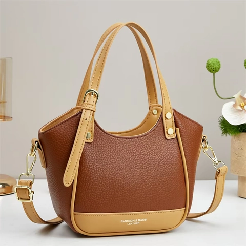 Women High Quality PU Leather Contrast Color Handbag Casual Commuting Crossbody Bag Fashion Tote Bag With Adjustable Strap Ladies