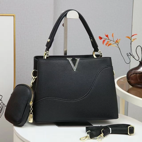 Women Lychee Grain PU Leather Handbag Shoulder Crossbody Bag With Detachable Strap Small Hanging Pouch Fashion Commute